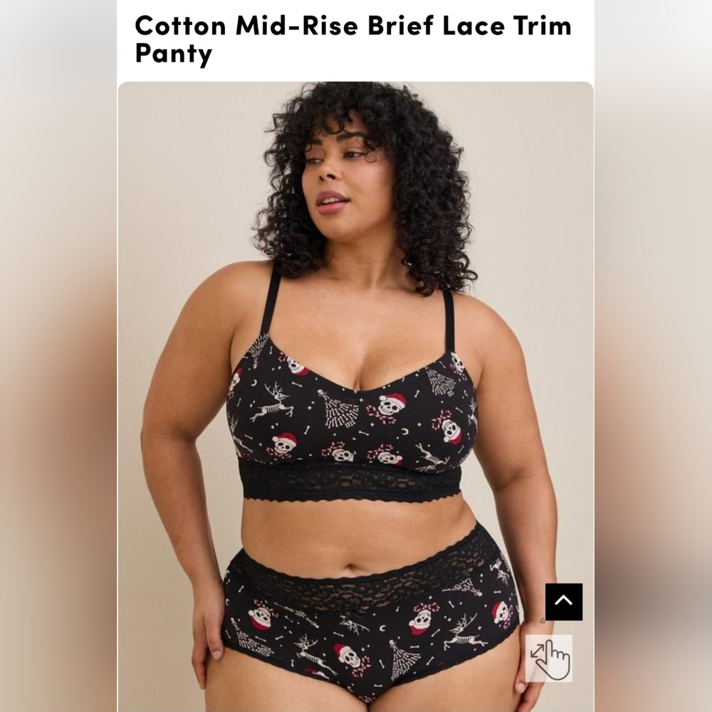 NWT Torrid Cotton mid-rise brief lace trim panty 1X terror xmas night print
